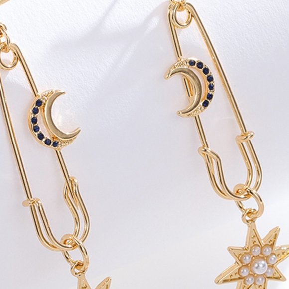 Inlaid Pearl Star and Moon Drop Earrings For Women - Picture 3 of 5